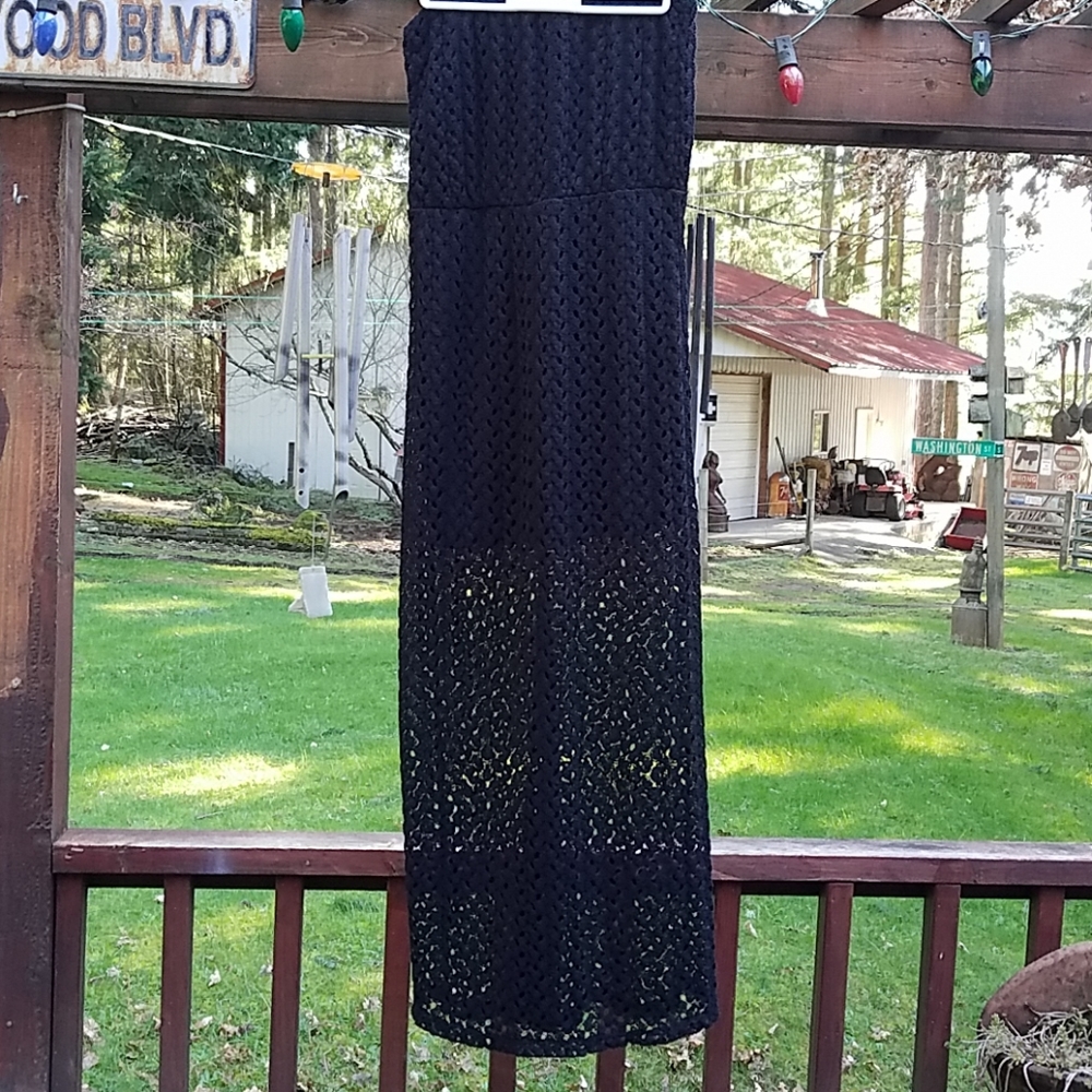 Strapless Long Black Crocheted Dress By Miss Chievous- Medium
